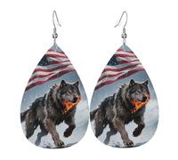 American Flag Wolf Print Orecchini Moda Orecchino In Pelle Leggera Orecchini In Pelle Per Donne Carnevale