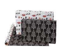 American Greetings 175 sq. ft. Reversible Silver and Black Christmas Wrapping Paper, Santa Sleigh and Merry Christmas Tree (1 Jumbo Roll 30 in. x 70 ft.)