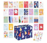 American Greetings Confezione da 33 biglietti di compleanno progettati da Kathy Davis Studios, assortimento di acquerelli colorati