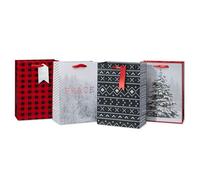 American Greetings Sacchetti regalo di Natale, 25,4 cm, motivo maglione e alberi innevati (4 sacchetti)