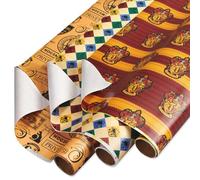 American Greetings Set di carta da regalo di Harry Potter con griglia per compleanni, lauree e tutte le occasioni, stemma della casa di Hogwarts, vestaglia di Grifondoro e mappa del predone, 3 rotoli,