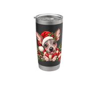 American Hairless Terrier Cane Natale Babbo Natale Cappello Mamma Papà Bicchiere termico in acciaio inox doppia parete