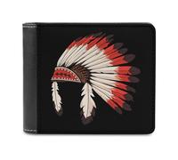 American Indian Copricapo Piume Cultura Uomini Americani Bifold Portafoglio Sottile Porta Carte di Contanti Borsa In Pelle, Stile:, Taglia unica