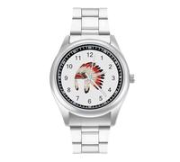 American Indian Headdress Feathers Culture American Men's Casual Watch con cinturino in acciaio inossidabile lega quarzo orologi da polso, Stile:, regular, Bracciale