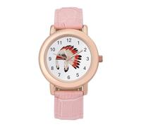 American Indian Headdress Feathers Culture American Womens elegante orologio analogico al quarzo cinturino in pelle orologio da polso, Stile:, regular