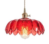 American Industrial Style Glass Pendant Light - Flower Shape Chandelier for Restaurant, Cafe, Bar, Adjustable Hanging Wire, E27 Socket, 60W Max