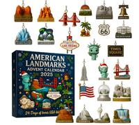 American Landmarks Advent Calendar 2025 - 24-Day Countdown with Acrylic Ornaments, USA Travel-Themed Christmas Tree Decorations, Educational Geography Gift for Kids & Families