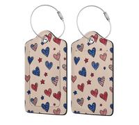 American Love - Confezione da 2 etichette per bagagli in pelle senza cuciture, con patta per la privacy, etichetta identificativa con nome e anello in metallo, per donne e uomini, da viaggio