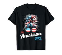 American Messy Bun Girl All American Girl 4 luglio 2024 Maglietta
