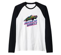 American Muscle Car Vintage Anni '80 Synthwave Geometrico Retro Maglia con Maniche Raglan