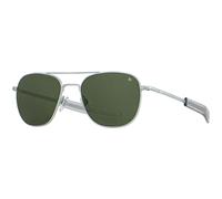 American Optical Original Pilot Sunglasses - Nylon Lenses - Bayonet Temple (Matte Silver/Green, 52)