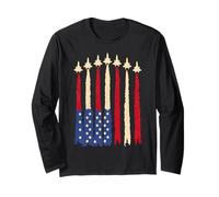 American Patriotic USA Bandiera Fighter Jets 4th of July Maglia a Manica