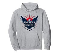 American Pride: Emblema dell'aquila patriottica per i patrioti Felpa con Cappuccio, Unisex per Adulti, Grigio Melange, L