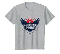 American Pride: Emblema dell'aquila patriottica per i patrioti Maglietta, Bambini, Grigio Melange, 4 Anni
