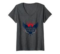 American Pride: Emblema dell'aquila patriottica per i patrioti Maglietta con Collo a V, Donna, Grigio Scuro, L