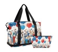 American Red and Blue Palloncini Sport Tote Gym Bag Carry On Tote Bag con Borsa da toilette per palestra 2 pz Set, Palloncini rossi e blu americani, taglia unica, Palloncini rossi e blu americani, 1