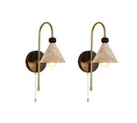 American Retro Yellow Travertine Pull Chain Wall Sconce Wabi-Sabi Natural Stone Wall Light E27/E26 Lampade da parete per camera da letto Set di 2 per comodino da letto Sfondo Wall Alluming interno