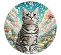 American Shorthair Cat 1000 Pieces Cat Animal Round Puzzle Jigsaw Gifts Stress Relief Puzzle Toy Per La Decorazione Delle Pareti for Adults 1000pcs (67.5x67.5cm)