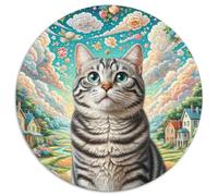 American Shorthair Cat 1000 Pieces Cat Animal Round Puzzle Jigsaw Ladies Birthday Gift Intellectual Puzzle Per La Decorazione Delle Pareti for Adults 1000pcs (67.5x67.5cm)