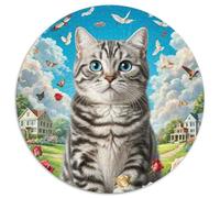 American Shorthair Cat 1000 Pieces Cat Animal Round Puzzle Jigsaw Ladies Birthday Gift Per La Decorazione Delle Pareti for Adults And Children 1000pcs (67.5x67.5cm)