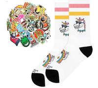 American Socks Calzini Mid high Calzettini tubolari sportivi tennis basket Skateboard One size + 10 Stickers skate tattoo (IT, Testo, Taglia unica, Regular, Regular, Unicorn + sticks)
