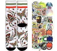 American Socks calzini Signature series calzettini sportivi colorati disegnati tubolari basket Skate 1 paio + pack 10 stickers casuali (IT, Testo, L, Regular, Regular, Venom e stick)
