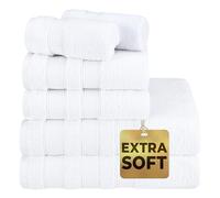 American Soft Linen Salem - Set di asciugamani turchi, 100% cotone, 600 g/m², 6 pezzi, 2 asciugamani da bagno, 2 asciugamani da bagno, 2 asciugamani per le mani, 2 salviette, bianco