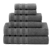 American Soft Linen Set di 6 asciugamani turchi in 100% cotone Carde, 590 g/m², morbidi, assorbenti, per il bagno, grigio fumo