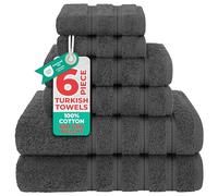 American Soft Linen Set di asciugamani di lusso, 6 pezzi, 2 asciugamani da bagno, 2 asciugamani per le mani, 2 salviette, asciugamani turchi in 100% cotone da 600 g/m², set di asciugamani grigio scuro