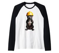 American Staffordshire Terrier Dog Yellow Hard Hat Casco Maglia con Maniche Raglan