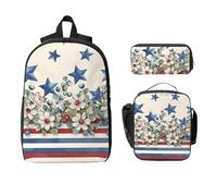 American Star - Set zaino per ragazze e ragazzi, con borsa per il pranzo, astuccio vintage con bandiera degli Stati Uniti, 3 pezzi, borse per la scuola, isolanti, regali per donne e uomini
