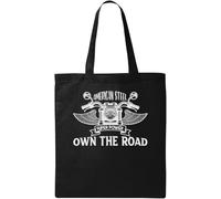 American Steel Super Power Own The Road Motorcycle Angel Wings Borsa in cotone ecologico naturale nero, Nero , Taglia unica