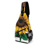 American Thin Black Line Flag Sunflower Art Uomo Donna Sling Bag Leggera Borsa Monospalla Piccolo Borsello Tracolla Per Sportivo Lavoro Viaggio