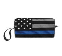 American Thin Blue Line Flag Print Foam Padded Cosmetic Case Semplice Organizer Pouch Borsa da viaggio leggera per risparmiare spazio