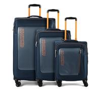 American Tourister Aktivus 4 ruote Set di valigie 3 pezzi con piega di espansione blu