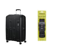 American Tourister Ellipso 79 cm valigia rigida nera con cinghia da viaggio, nero/grigio