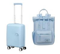 American Tourister Soundbox Mini & Urban Groove - Valigia per bambini, 47 cm, 22 L & Zaino, 31 cm, 7 L - Mini set da viaggio - Blu pastello