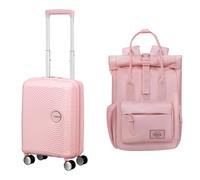 American Tourister Soundbox Mini & Urban Groove - Valigia per bambini, 47 cm, 22 L & Zaino, 31 cm, 7 L - Mini set da viaggio - Rosa pastello