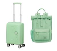 American Tourister Soundbox Mini & Urban Groove - Valigia per bambini, 47 cm, 22 L & Zaino, 31 cm, 7 L - Mini set da viaggio - Verde pastello