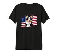 American USA Flag 4th July Fourth Black Tricolor Corgi Lover Maglietta Premium