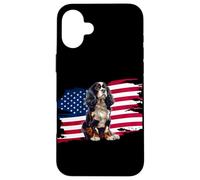 American USA Flag 4th July Patriotic Cavalier Spaniel Lover Custodia per iPhone 16 Plus