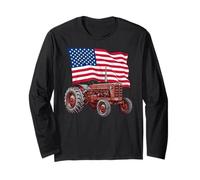 American USA Flag Tractor Farmer Maglia a Manica