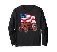 American USA Flag Tractor Farmer Maglia a Manica