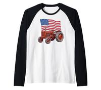 American USA Flag Tractor Farmer Maglia con Maniche Raglan