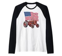 American USA Flag Tractor Farmer Maglia con Maniche Raglan