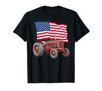 American USA Flag Tractor Farmer Maglietta