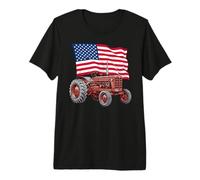 American USA Flag Tractor Farmer Maglietta Premium