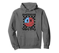 American Vibes Only Retro Groovy Smile Face USA 4 luglio Felpa con Cappuccio