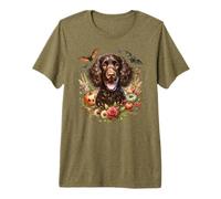 American Water Spaniel Cane Halloween Acquerello Opera d'Arte Maglietta Premium
