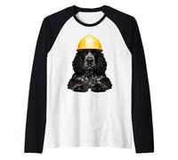 American Water Spaniel Dog Yellow Hard Hat Casco Worker Dad Maglia con Maniche Raglan